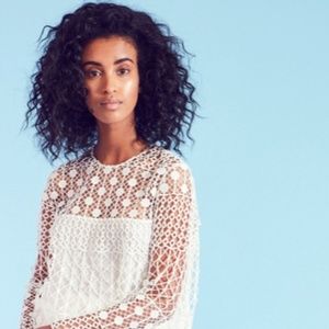 NOVIS Long Sleeve Mock Neck Geometric Lace dress